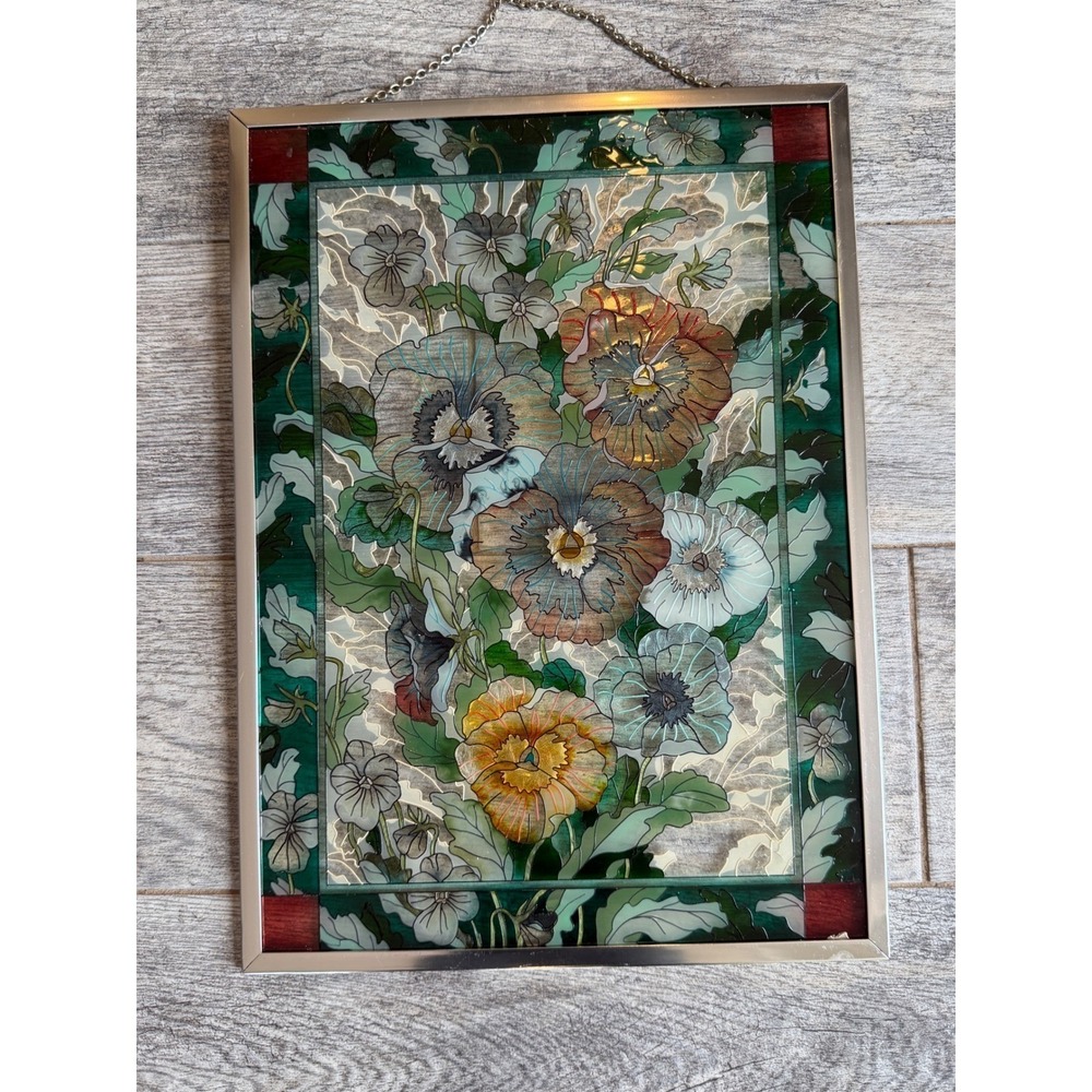 Amia Floral Suncatcher Window Panel 12x9 Glass Art Hand Painted Decor Sun